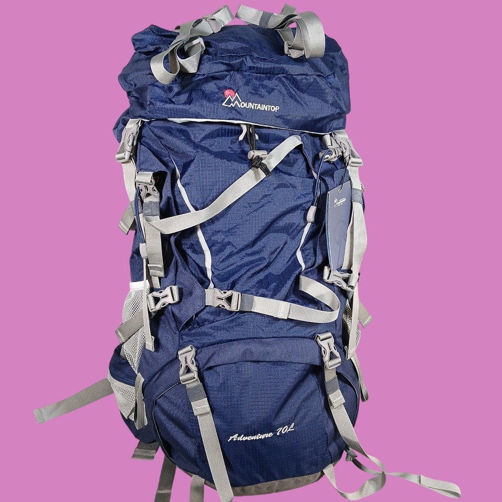 Mountaintop Hiking Backpack 70L Sapphire Blue Nylon Hiking Camping
